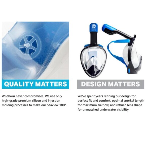 SEAVIEW 180 Degree Panoramic Snorkel Mask- Full Face Design, Blue - S/M - Picture 2 of 9